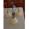 Lustre 3 coupoles verre fer vieilli vert
